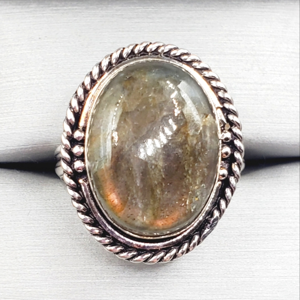Genuine Oval Bezel Set Labradorite 925 Sterling Silver Ring